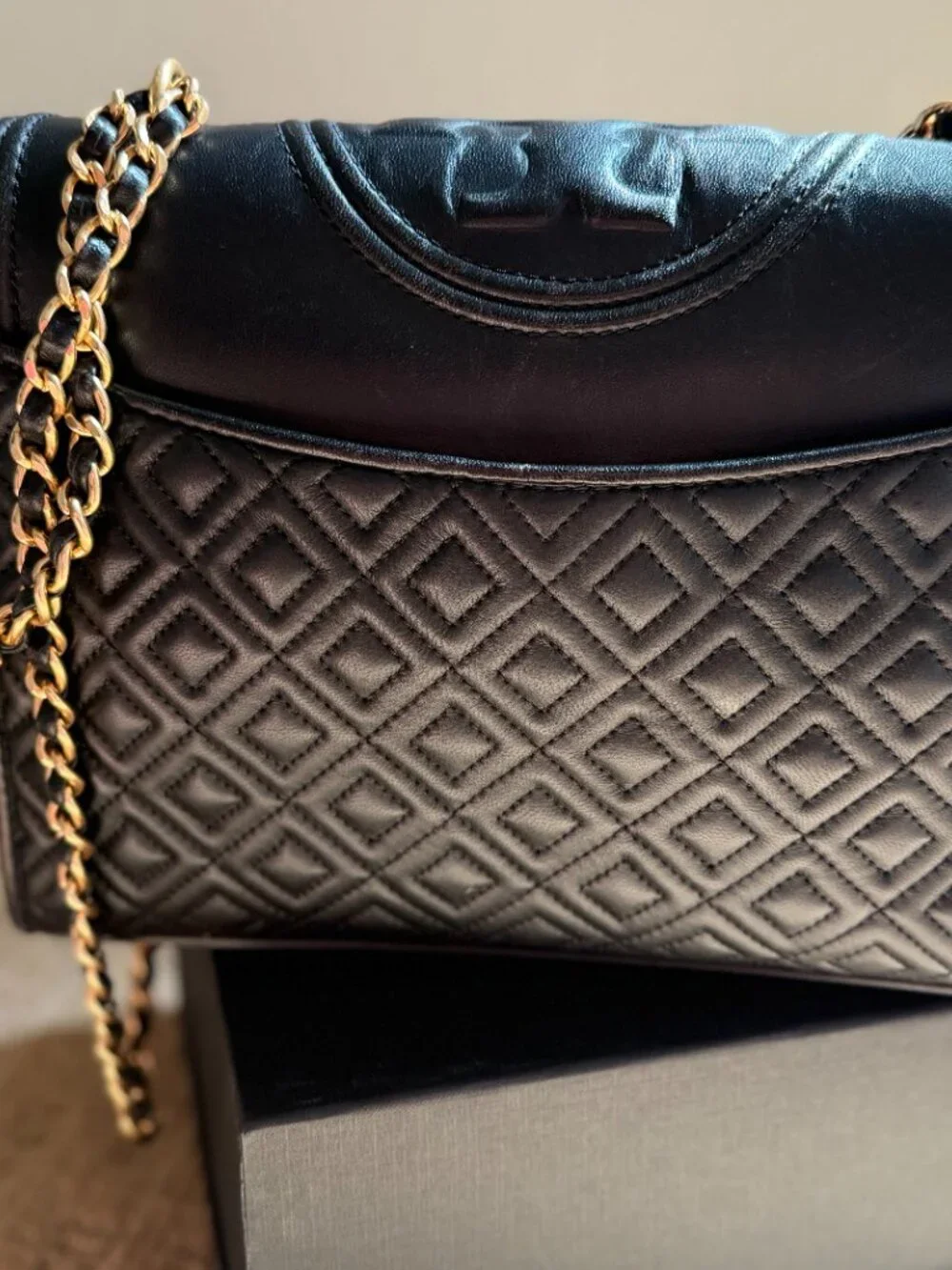 Tory Burch Black Fleming Quilted Convertible Bag and Complementary Wallet